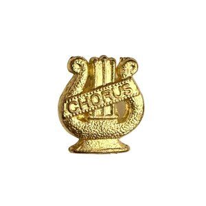 Chorus Lyre Shaped Goldtone Lapel Pin Badge With Secure Clutch Back Choir Singer